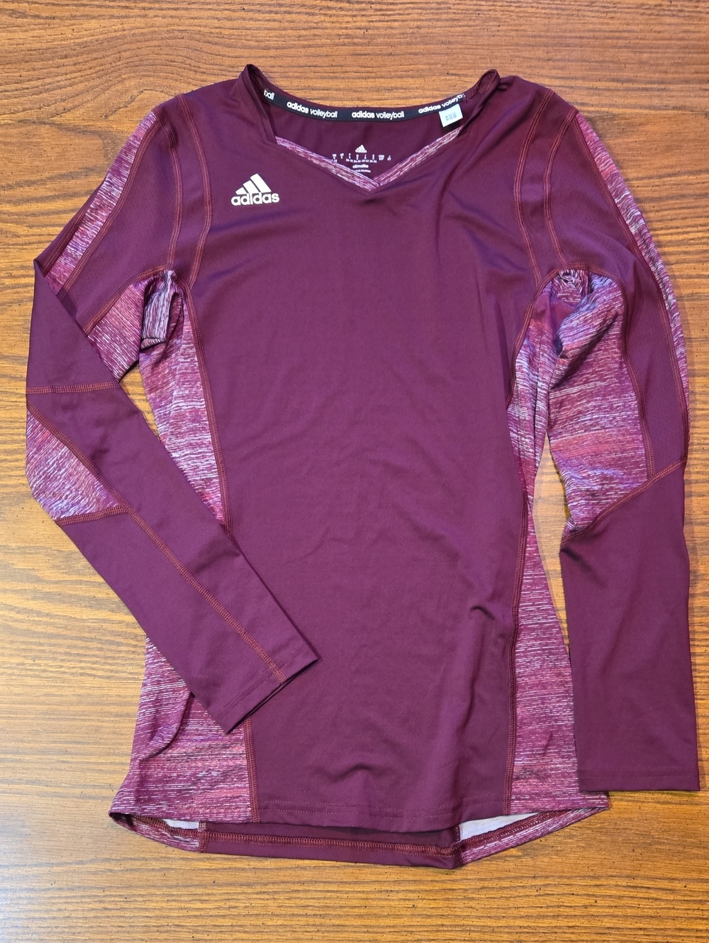 adidas Maroon V‑Neck Long Sleeve Athletic Top